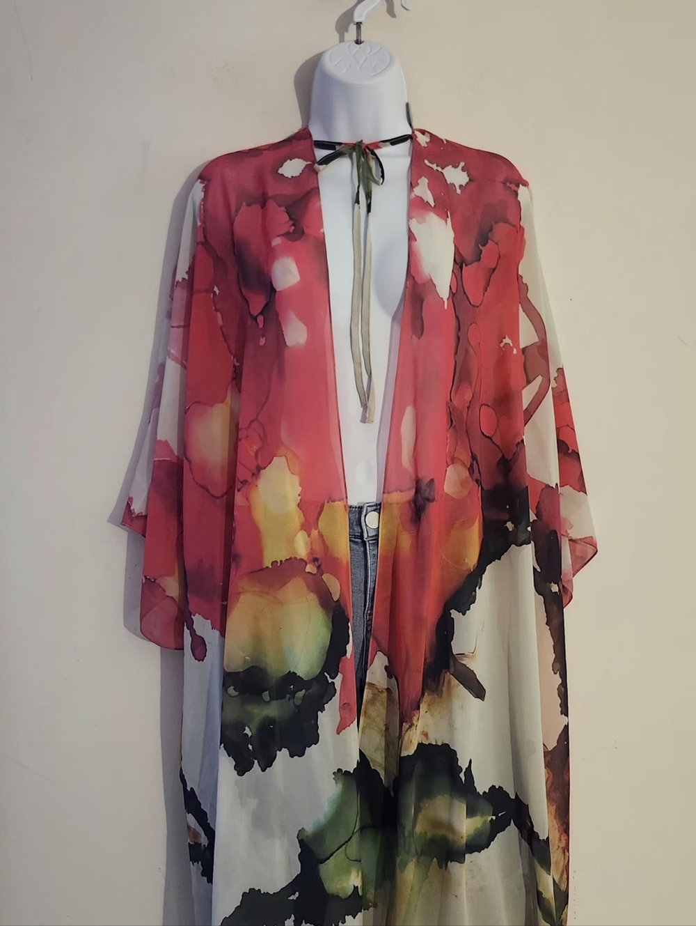 La Vida Floral Vibrant Watercolor-Inspired Chiffon Kimono Duster